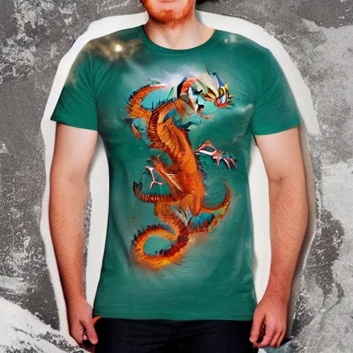 Prompt: ginger man in a discord t-shirt fights a fire breathing dragon in a room filled with dragon eggs, painted, by Chris Rallis, high fantasy