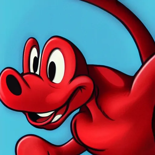 Image similar to red dinosaur mickey mouse, disney style, hq, detailed, realistic