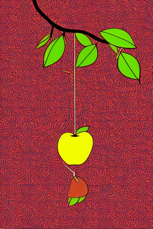 Image similar to minimalist boho style art of a colorful apple hanging on a tree, illustration, vector art