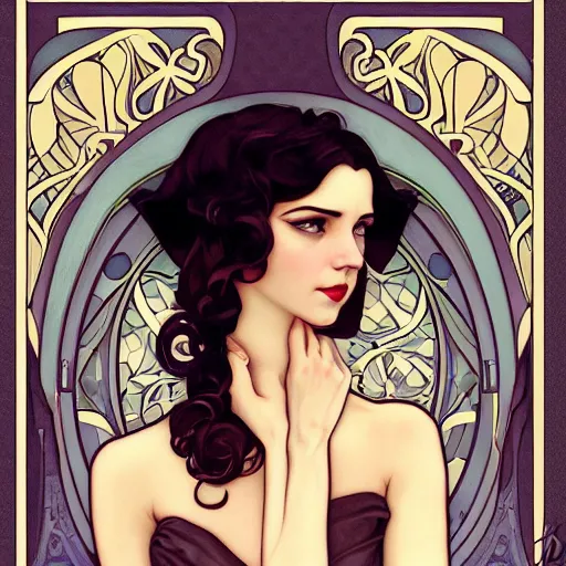 Image similar to an art nouveau, ( streamline moderne ) portrait in the style of anna dittmann and charlie bowater and alphonse mucha. very large, clear, expressive, and intelligent eyes. symmetrical, centered, ultrasharp focus, dramatic lighting, photorealistic digital matte painting, intricate ultra detailed background.