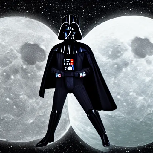 Image similar to darth vader standing on the moon looking at the sky