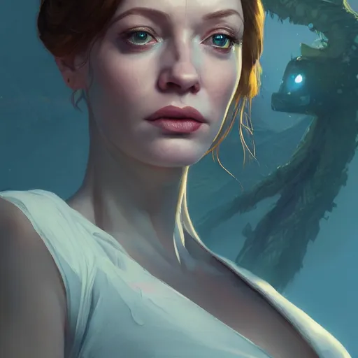 Image similar to highly detailed portrait christina hendricks robot in gta v, stephen bliss, unreal engine, fantasy art by greg rutkowski, loish, rhads, ferdinand knab, makoto shinkai and lois van baarle, ilya kuvshinov, rossdraws, tom bagshaw, global illumination, radiant light, detailed and intricate environment