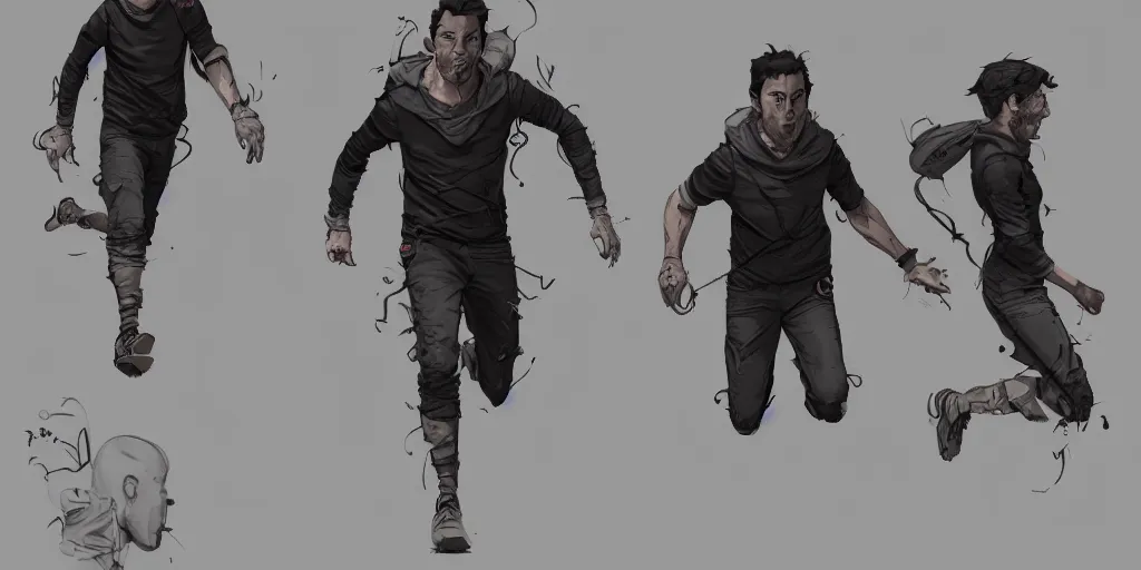 Image similar to cartoonish paul rudd running, character sheet, fine details, concept design, contrast, kim jung gi, greg rutkowski, trending on artstation, 8 k, full body, turnaround, front view, back view, ultra wide angle