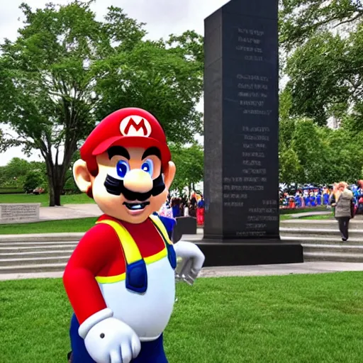 Image similar to mario dabbing at vietnam memorial