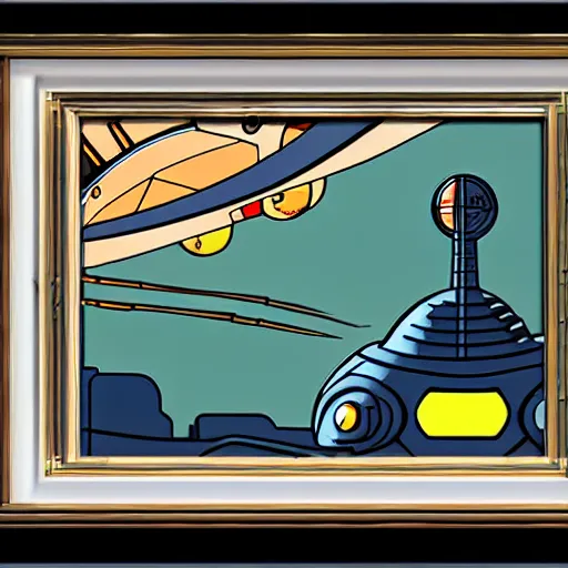 Prompt: futurama spaceship in a modern style of art deco painting