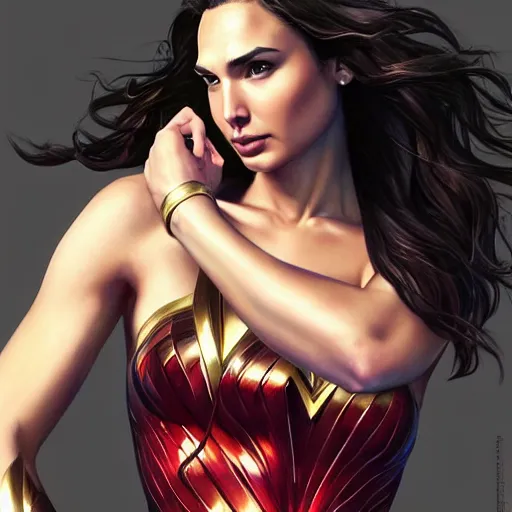 Image similar to gal gadot in the style of stefan kostic, realistic, full body, sharp focus, 8 k high definition, insanely detailed, intricate, elegant, art by stanley lau and artgerm