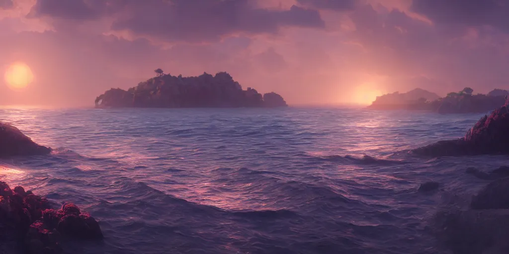 Prompt: illustration of the shore on a beautiful morning, Pixar and Disney animation, sharp, Rendered in Unreal Engine 5, art by Greg Rutkowski, Bloom, dramatic lighting