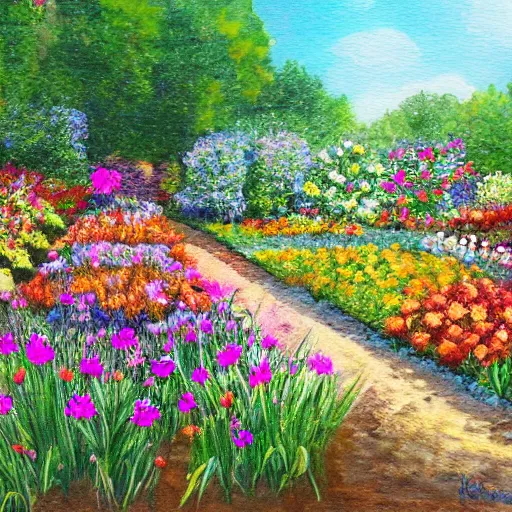 Prompt: a portrait of pretty flower garden