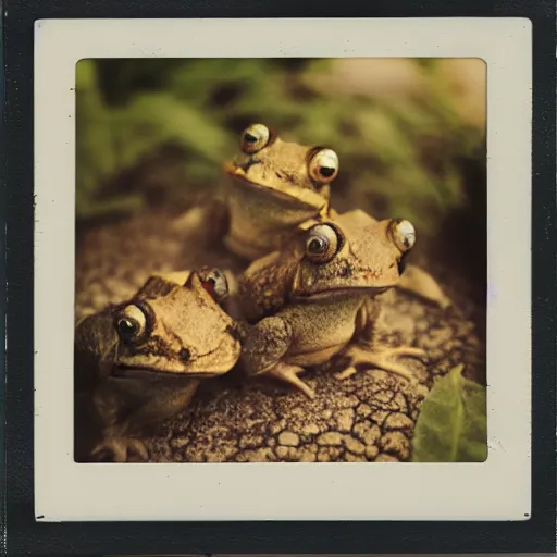 Image similar to pile of lazy toads, beautiful polaroid photo, pinhole, lomography,