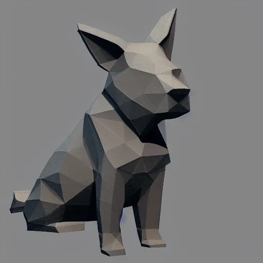 Image similar to a dog, low quality, 3 d render, low poly, sad