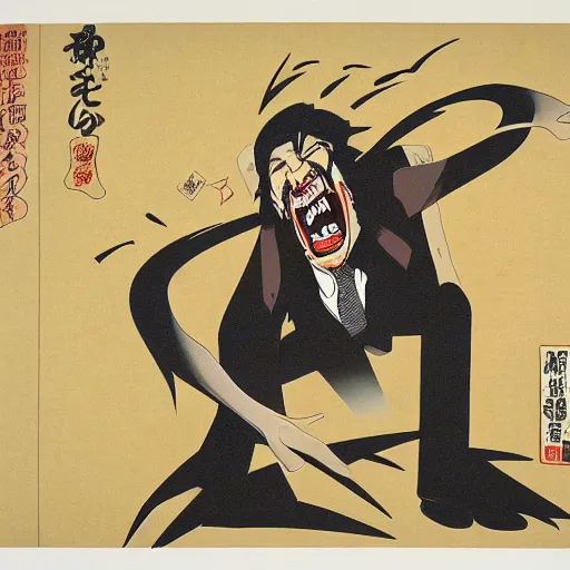 Prompt: mad man screaming, by yoichi hatakenaka