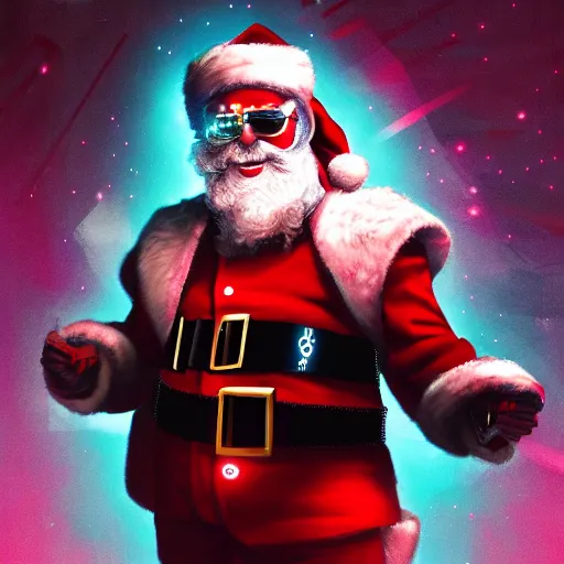 Image similar to cyberpunk santa clause as the leader of a futuristic communist nation, cybernetics, sharp lines, digital, artstation, colored in