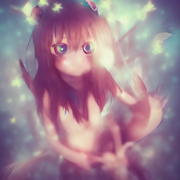 Image similar to cute, full body, female, anime style, a cat girl with fairy wings, large eyes, beautiful lighting, sharp focus, simple background, creative, heart effects, filters applied, illustration