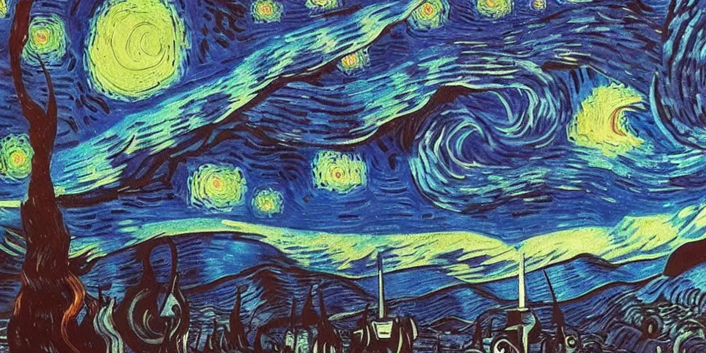 Image similar to outer space with eldritch terror in the middle of composition, cosmic horror, ultra realistic, highly detailed, HD, sharp focus, cinematic lighting, realistic, vivid colors, oil painting, non blurry, sharp, art by van Gogh