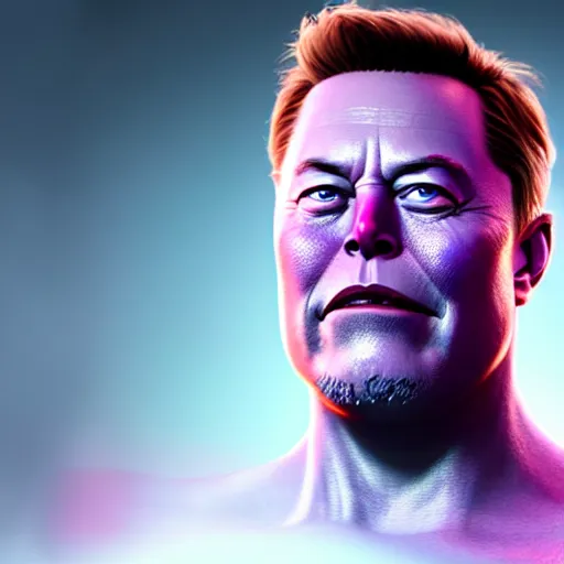 Image similar to a full character portrait of elon musk as thanos, the pixar adaptation, hyper detailed, digital art, trending in artstation, cinematic lighting, studio quality, smooth render, unreal engine 5 rendered, octane rendered