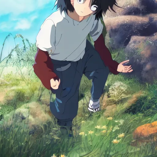 Prompt: friendly guy and small creature , with Fragile looking character portrait face made by Studio Ghibli highly detailed art, beautiful scene, sharp focus, smooth, High contrast, depth of field, 8k, anime art