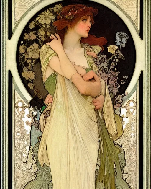 Image similar to an elf princess by Alphonse Mucha and edgar maxence