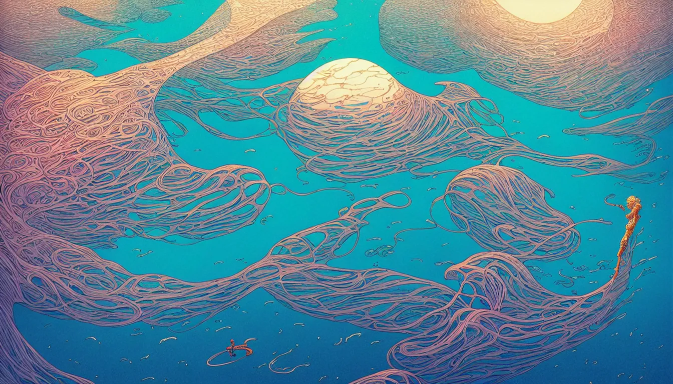 Image similar to calm open ocean, moebius, victo ngai, josan gonzalez, kilian eng