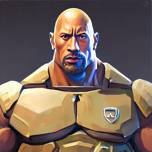 Image similar to greg manchess portrait painting of fully armored foundation aka dwayne the rock johnson from fortnite as overwatch character, medium shot, asymmetrical, profile picture, organic painting, sunny day, matte painting, bold shapes, hard edges, street art, trending on artstation, by huang guangjian, gil elvgren, ruan jia, greg rutkowski, gaston bussiere