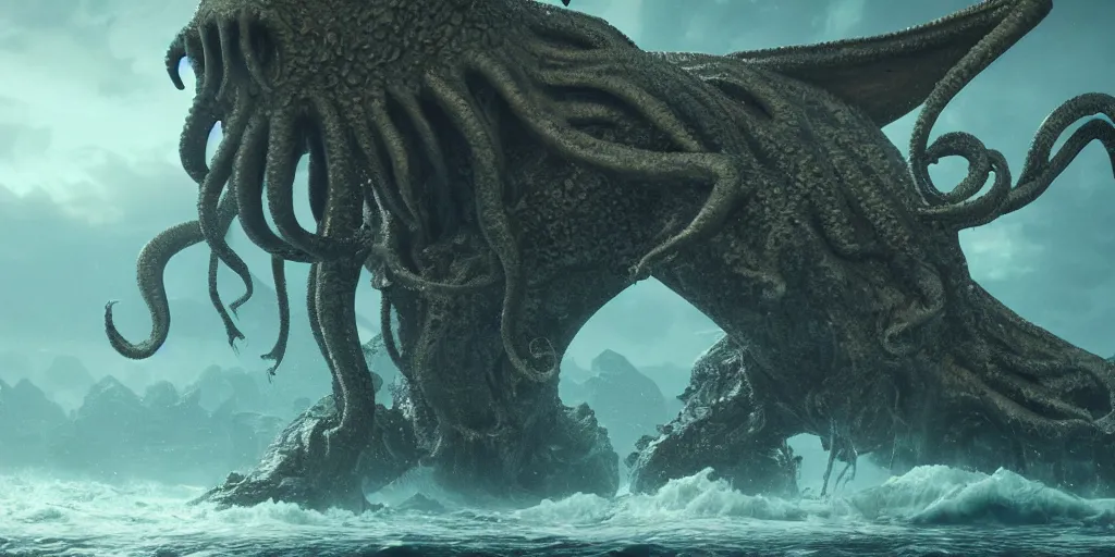 Prompt: cthulhu giant, digital art, ocean, trending on artstation, rendered by octane, 4 k wallpaper, look at all that detail, amazing!