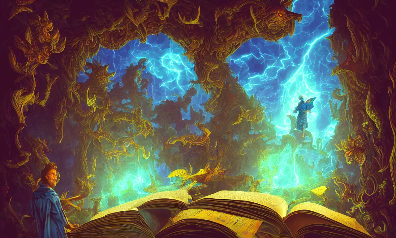 Image similar to large kerberos realm, faked ticket close up, wizard reading a directory, colorful ravine, 3 d art, digital illustration, perfect lighting