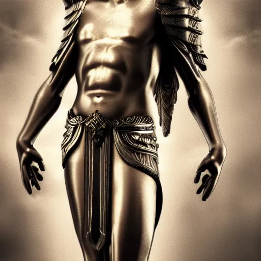 Image similar to male divine androgynous gorgeous, with a white gold high angelic armor, dark epic, roman toga, cinematic lighting, heaven background, concept art, highly detailed, photorealistic, 4 k