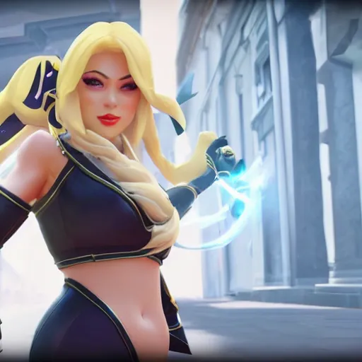 Image similar to still of pretty Ashe (League of Legends) in KDA More music video. 3d render, octane render, game art, realistic, highly detailed, trending on artstation, 4k, trending on artstation, pixar, cgsociety, unreal engine 5, redshift render, trending on artstation, blender, behance, cg