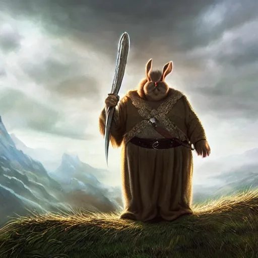 Image similar to hyper realistic, lord of the rings, portrait of a mega derpy john candy, big chungus, with bunny ears, stoned, by greg rutkowski, scott m fischer, artgerm, loish, slight glow, atmospheric, anne stokes, alexandros pyromallis