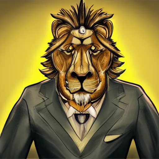 Prompt: profile picture of gambling lion with suit from ukraine, concept art, lofi