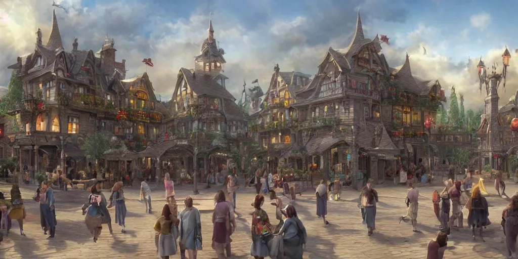 Image similar to beautiful matte painting of a fantasy town square