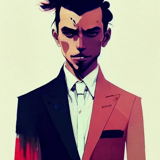 Prompt: a ultradetailed portrait painting of a stylish man wearing suit outfit, by conrad roset, greg rutkowski and makoto shinkai trending on artstation