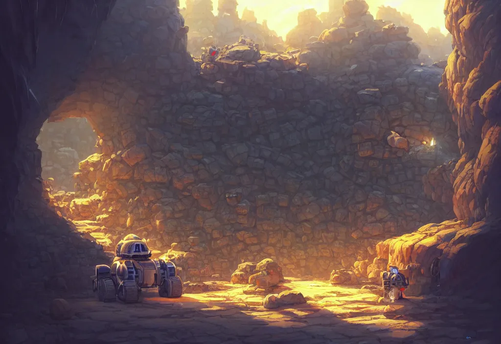 Image similar to chubby futuristic mining cart in a dark cave with piles of rocks in the background, intricate oil painting, high detail illustration, sharp high detail, manga and anime 1 9 9 9, official fanart behance hd artstation by jesper ejsing and makoto shinkai, 4 k,