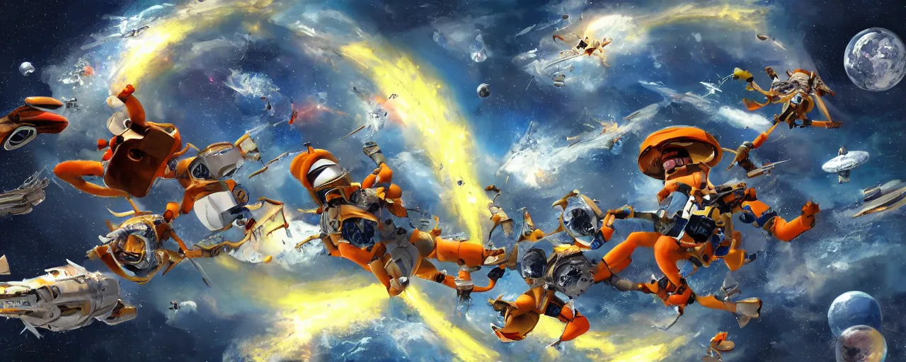 Image similar to monkey battle in space, concept art, 4 k