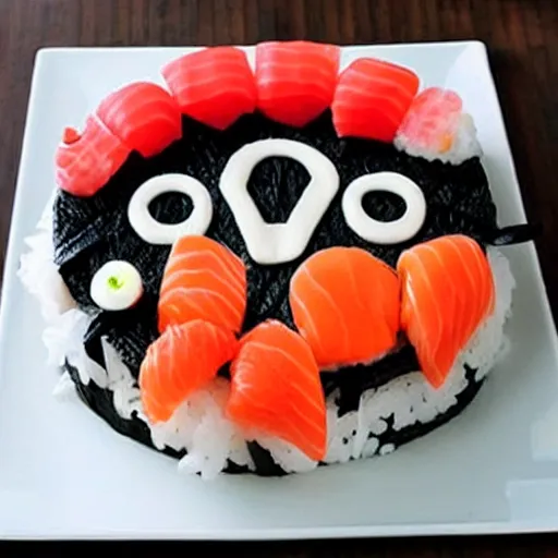 Image similar to sushi birthday cake made out of rice, diy