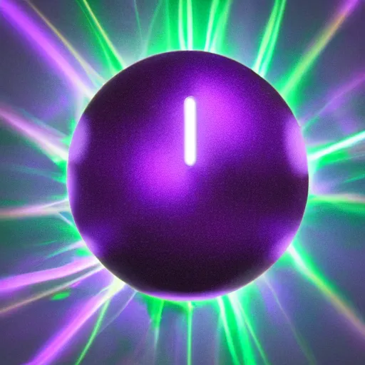 Image similar to a glowing magical orb flickering with purple and green lightning