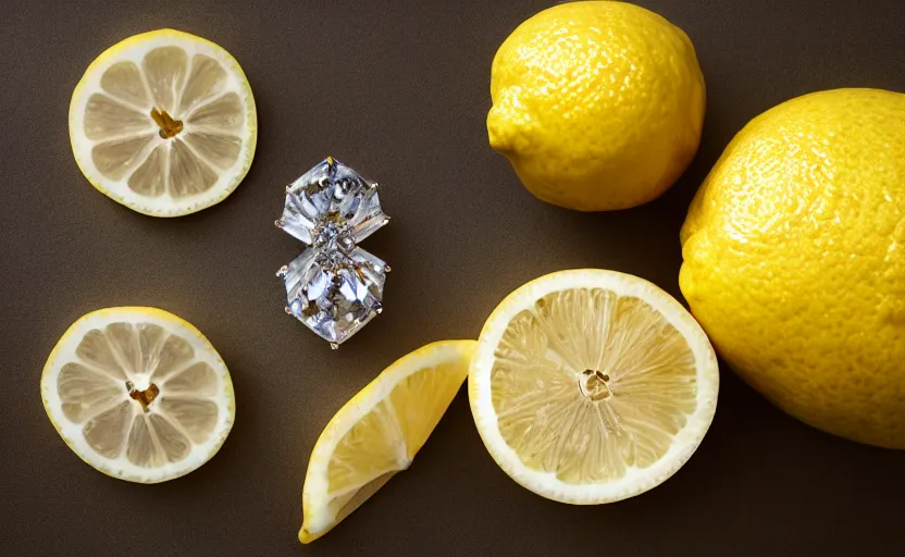 Prompt: lemons and diamonds, product photography