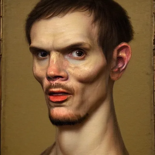 Image similar to A 17th century Baroque Painting of iDubbbz, grainy, realistic, hyperrealistic, very realistic, very very realistic, highly detailed, very detailed, extremely detailed, detailed, digital art, trending on artstation, detailed face, very detailed face, very detailed face, realism, HD Quality, 8k resolution, intricate details, body and head in frame, painting, oil painting, trending on deviantart, Baroque Painting