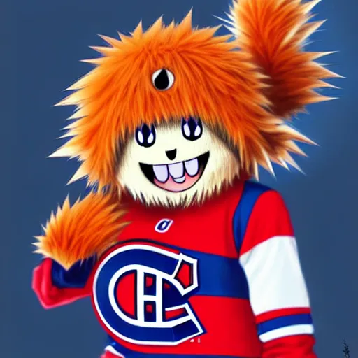 Image similar to anime Portrait of Youppi the Habs Montreal Canadiens Mascot as a very cute powerful and friendly pokemon, highly detailed anime, smooth, sharp focus, dynamic lighting, intricate, trending on ArtStation, illustration pokemon, art by WLOP