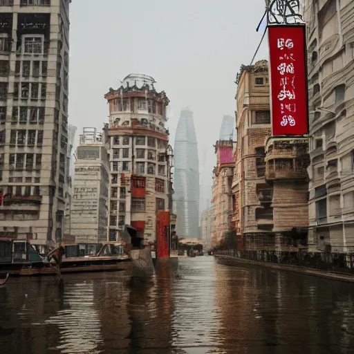 Prompt: Wes Anderson film style in ShangHai city, sharp focus , wideshot