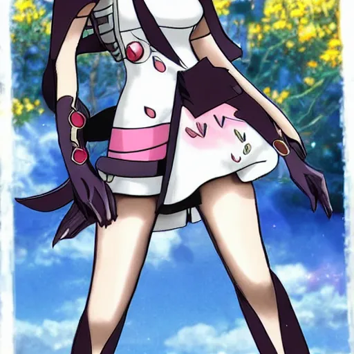 Image similar to bayonetta as a pokemon trainer, anime