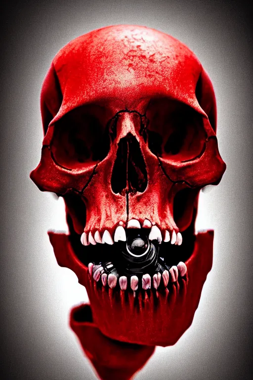 Image similar to a human opening head showing part of the skull, made with chrome, layed on a red velvet fabric, made by hedi xandt, macabre art, dark surrealism, epic and cinematic view, volummetric light, texturized, detailed, 8 k