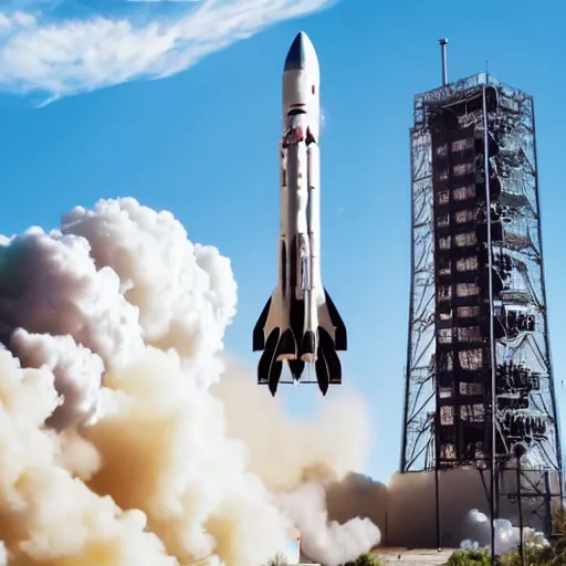 Prompt: apollo rocket taking off into space, 4 k highly detailed