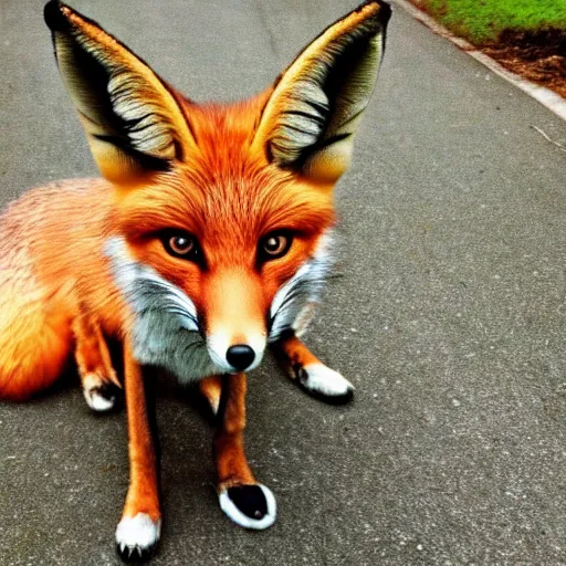 Prompt: an extremely zoomed out fish-eye view of a fox sitting on a chair