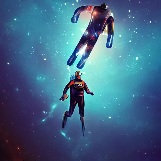 Image similar to a diver swimming through the universe, colliding galaxies, artstation