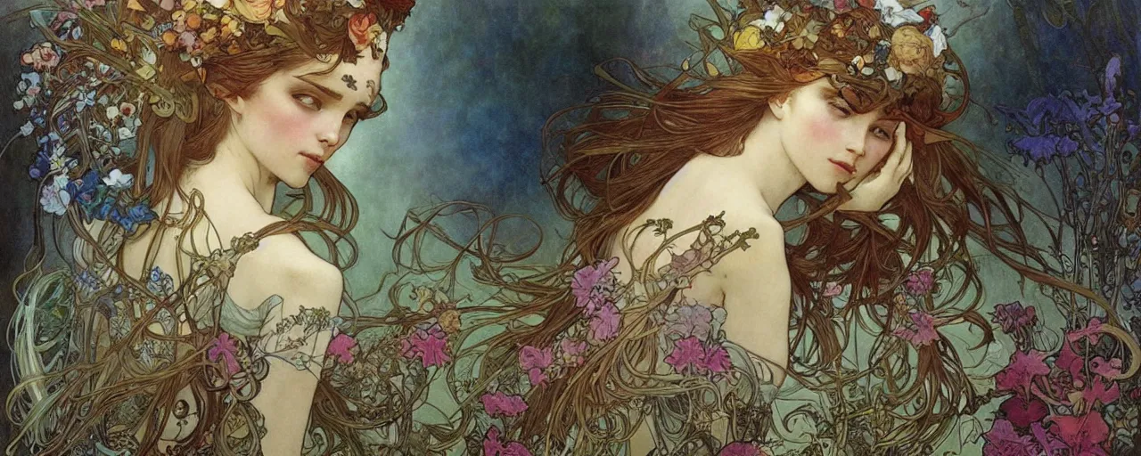 Prompt: fairytale by jean - baptiste monge and alphonse mucha!, masterpiece, colorful