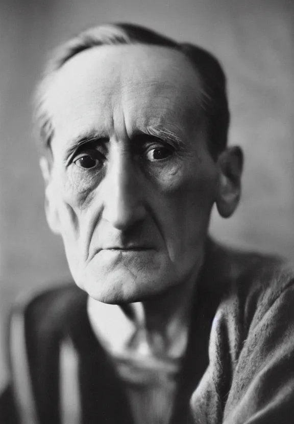 Image similar to a close - up casual photo of marcel duchamp with pensive eyes, 1 9 2 0 s monochrome snapshot, graflex 4 x 5, f 1. 8, 3 5 mm, ilford delta 3 2 0 0 pro