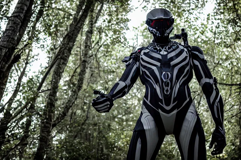 Image similar to Crysis Nanosuit soldier in battle 2022, Canon EOS R3, f/1.4, ISO 200, 1/160s, 8K, RAW, unedited, symmetrical balance, in-frame, combat photography