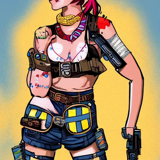 Prompt: michelle williams as tank girl, comic style, vibrant, highly detailed, high resolution, trending on artstation, dangerous