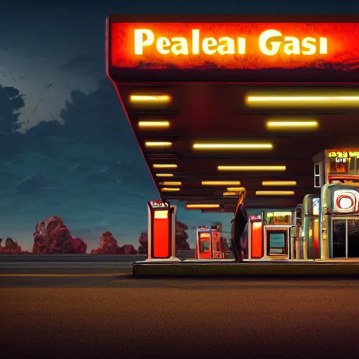 Image similar to Woman on gas station at night, beautiful dynamic lighting, cinematic, wide angle establishing shot, extremely high detail, photo realistic, cinematic lighting, post processed, concept art, artstation, matte painting, style by frederic church, raphael lacoste, unreal engine 8k