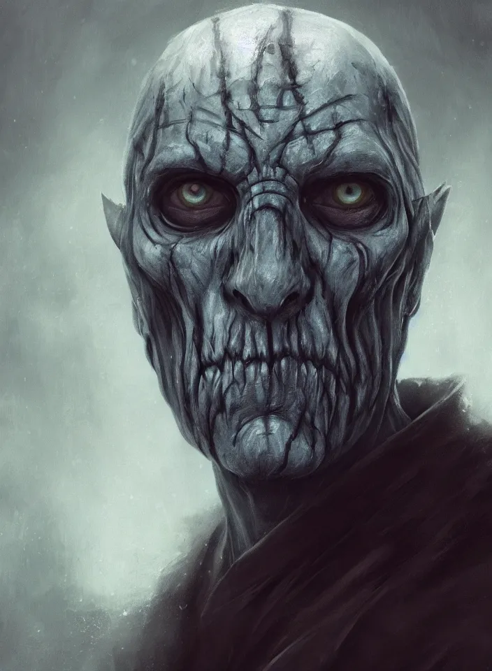 Prompt: a face portrait of a older man as an undead ghost from skyrim, fantasy setting, beautiful face, serene colors, soft lighting, atmospheric, cinematic, moody, in the style of diego koi, gina heyer, luiz escanuela, art by alyssa monk, hyperrealism, rule of thirds, golden ratio, oil on canvas, 8 k